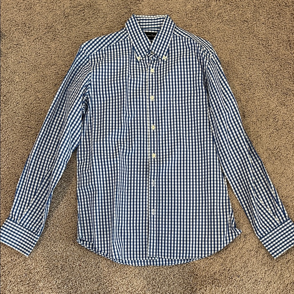 Massimo Dutti Navy and White Checkered Shirt